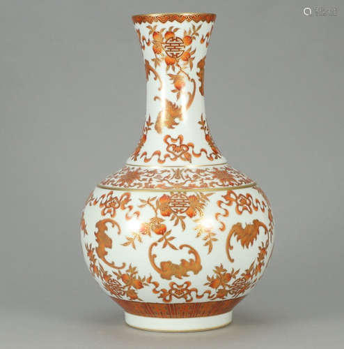 QIANLONG MARK, CHINESE GILT IRON-RED GLAZED VASE