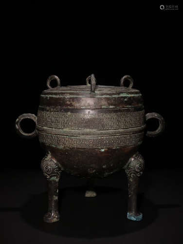 CHINESE BRONZE JAR W/ COVER