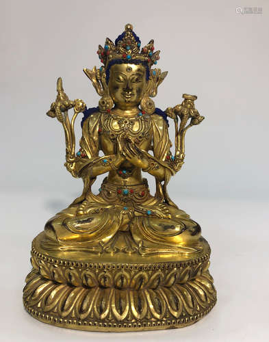 CHINESE GILT BRONZE BUDDHA