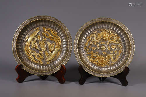 SET OF CHINESE GILT SILVER PLATE