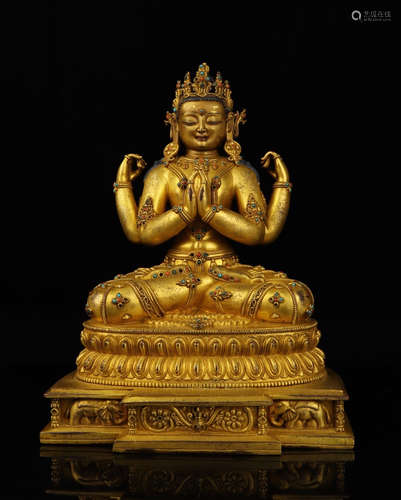 CHINESE GILT BRONZE BUDDHA