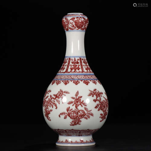 YONGZHENG MARK, CHINESE RED GLAZED VASE