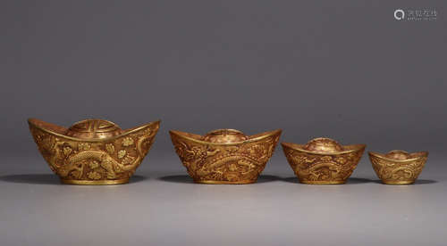 QIANLONG MARK, SET OF CHINESE GILT AGATE INGOT