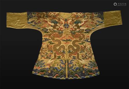 A QING DYNASTY EMBROIDERED DRAGON ROBE