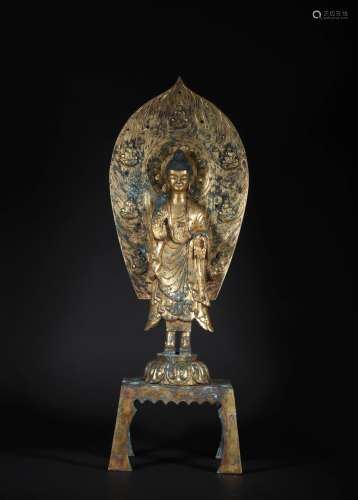 A NORTHERN WEI DYNASTY BRONZE GILDED GUANYIN