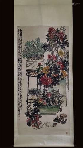 A QING DYNASTY WU CHANGSHUO'S FLOWERS PAINTING
