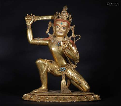 A MING DYNASTY  BRONZE GILDED KING OF HEAVEN