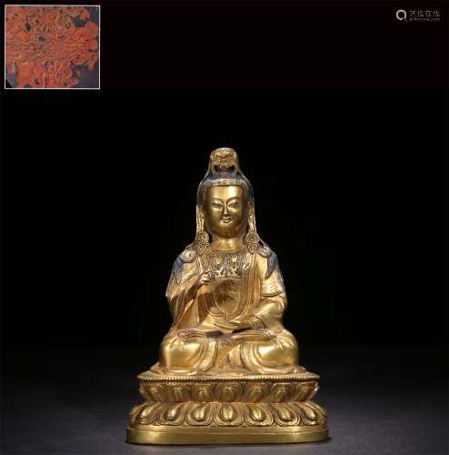A QING DYNASTY BRONZE GILDED STATUE OF GUANYIN