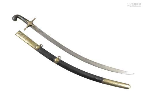 十九世纪样式 土耳其鎏金装角柄舍施尔弯刀