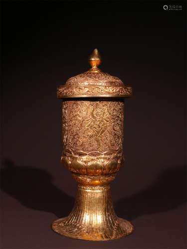 A MING DYNASTY BRONZE GILDED GOLD CUP