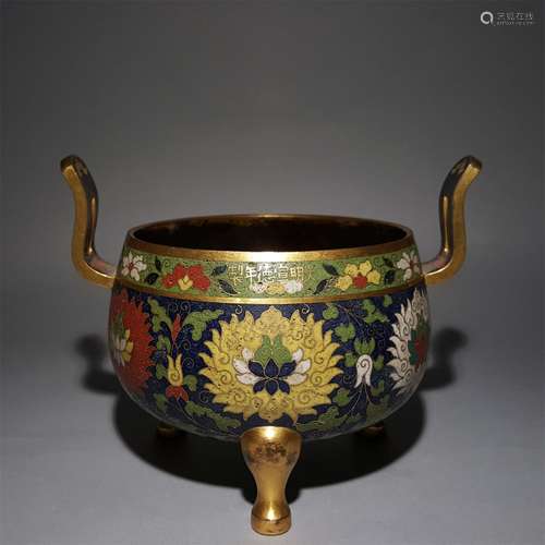 A MING DYNASTY CLOISONNE LOTUS INCENSE BURNER