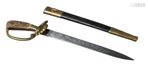 二十世纪样式 德国鹿角柄护指猎剑