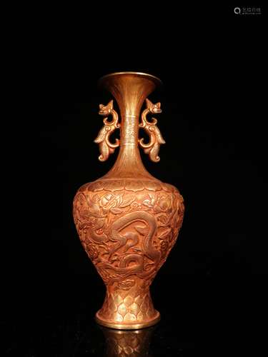 A MING DYNASTY BRONZE GILT DRAGON VASE