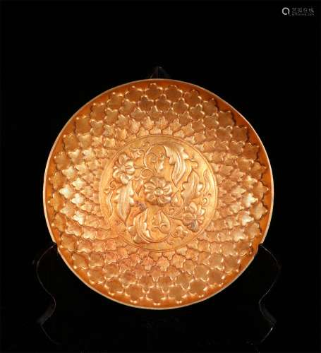 A MING DYNASTY  COPPER GILDED GOLD PLATE