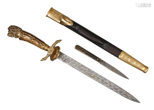 二十世纪样式 德国狮首大马士革猎剑