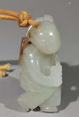 A QING DYNASTY HETIAN JADE CHARACTER CARVING