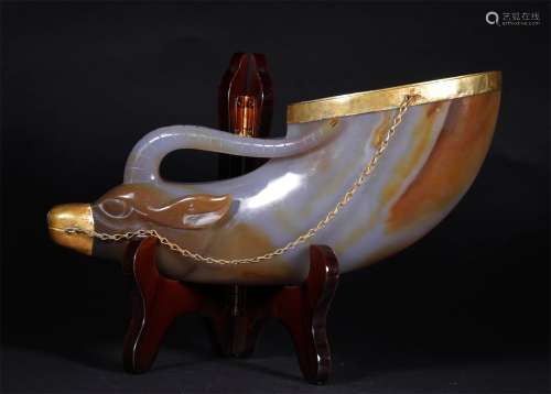 A TANG DYNASTY SHEEP'S HEAD CUP WRAPPED WITH GOLD