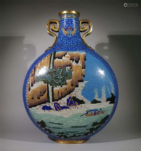 A QING DYNASTY CLOISONNE WITH MOON HOLDING BOTTLE