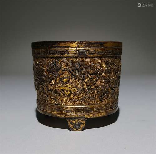 A QING DYNASTY BRONZE GILDED INCENSE BURNER