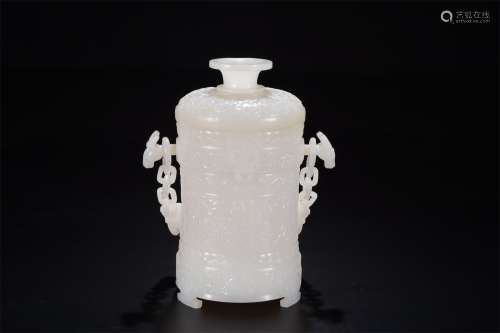 A QING DYNASTY HETIAN JADE COVERED CUP WITH HUNTING MAP