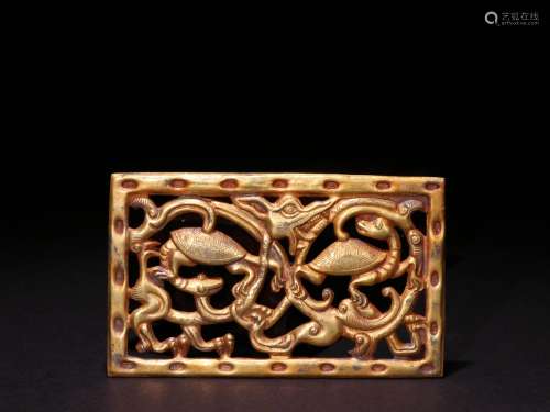 A TANG DYNASTY BRONZE GILDED XUANWU PENDANT