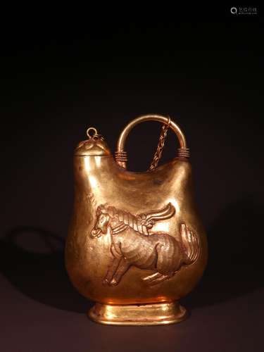 A LIAO DYNASTY BRONZE GILDED POT