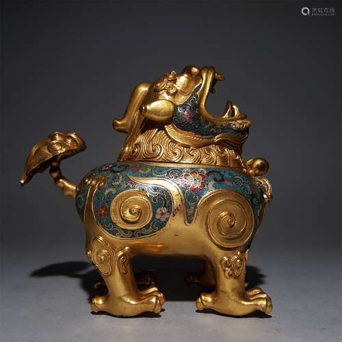 A QING DYNASTY CLOIONNE AUSPICIOUS ANIMAL INCENSE BURNER