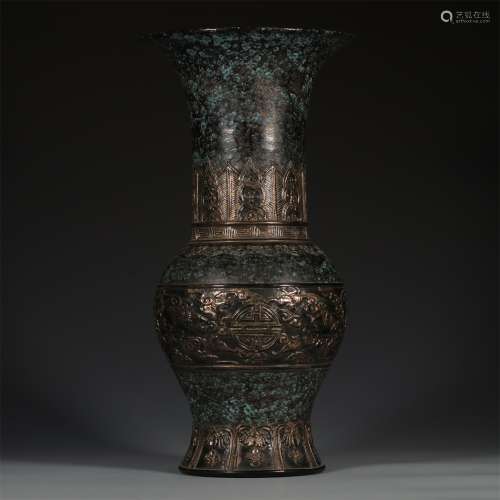 A QING DYNASTY QIANLONG STYLE ANCIENT BRONZE COLORED VASE