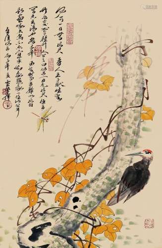 卢坤峰 花鸟 纸本立轴