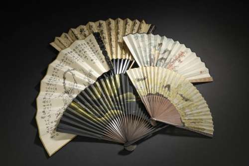 Five fans China Ink and color on paper and silk, w…