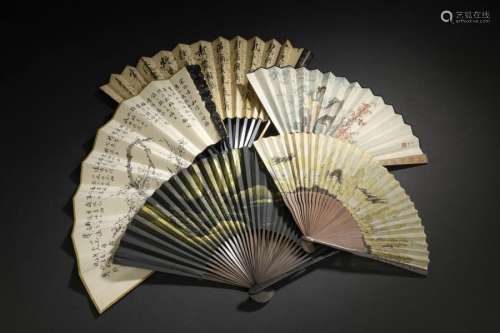 Five fans China Ink and color on paper and silk, w…