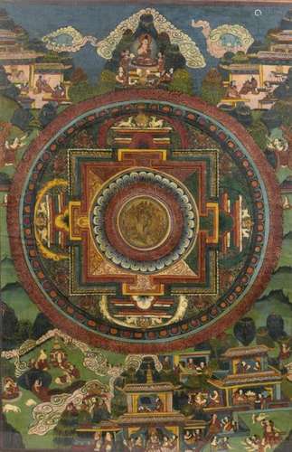 Thangka representing a mandala in ink and colour o…