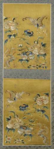 Two yellow bottomed embroidered silk embroideries …