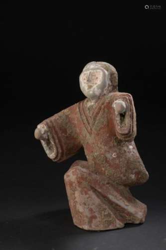 Dancer in grey terracotta and carmine red polychro…
