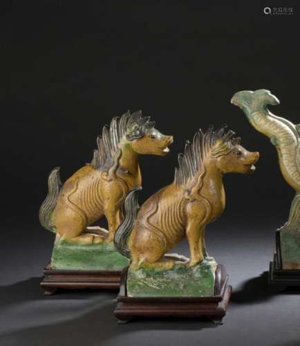 Pair of yellow, green and brown glazed terracotta …