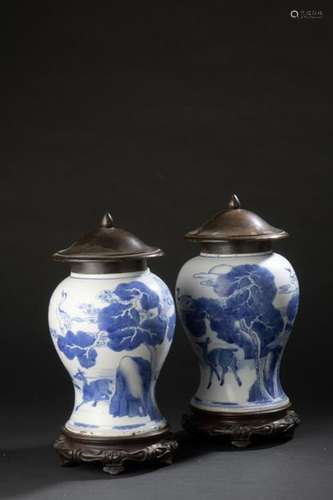 Pair of Yenyen vases in blue white porcelain China…