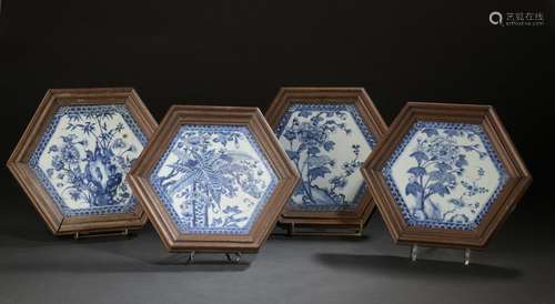 Four blue white porcelain plates China, 19th centu…