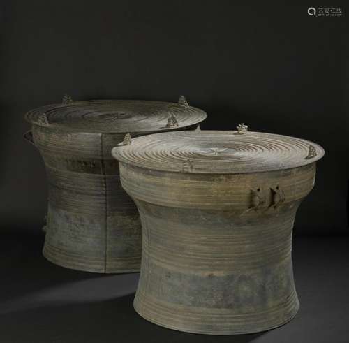 Two bronze rain drums Laos, 19th century The top b…