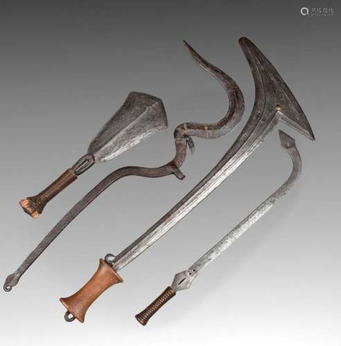 Set of three swords and a knife Wrought iron, copp…