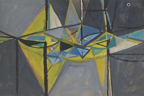 Henry Cliffe, British 1919-1983- Grey, green & yellow; gouache, bears inscription and date '53 to