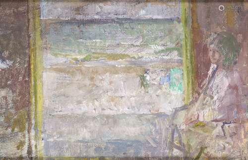 Peter Greenham CBE RA, British 1909-1992- Girl in a Hut; oil on board, 19x30cm, (ARR) Provenance: