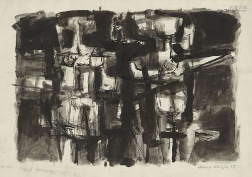 Henry Cliffe, British 1919-1983- Abstract Composition in black; pen, ink and wash, signed and