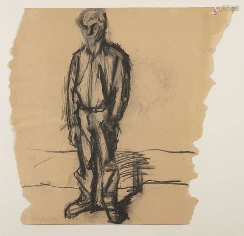 Celia Paul, British b.1959- Untitled (figure), 1985; charcoal on irregular shaped buff sheet, signed