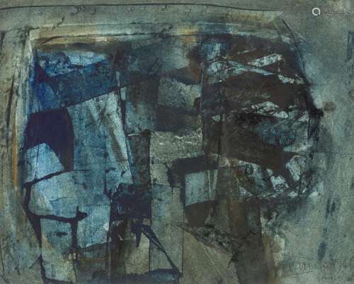 Roy Turner Durrant, British 1925-1998- Untitled blue composition, 1966; gouache on card, signed,