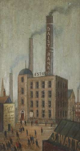 Arthur Delaney, British 1927-1987- Daisy Bank Mill; oil on board, signed, 31x16.5cm (ARR)