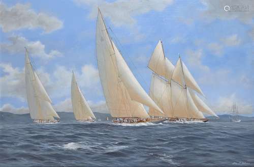 John J Holmes, British 1937-2015- Westward and Yankee leading the fleet with Britannia and