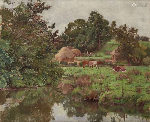 Allan Gwynne-Jones CBE RA, British 1892-1982- Cows and dark trees; oil on canvas, 51x61cm (ARR)