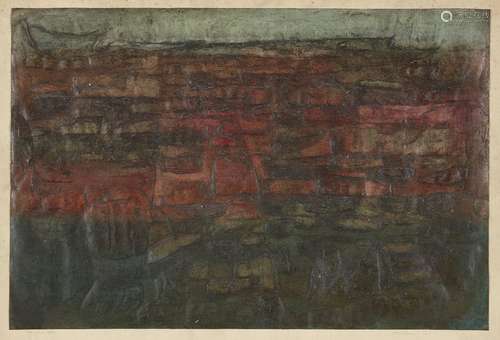 John Bailey, British b.1926- Glacier Rock Outcrop, 1957; mixed technique oil on paper, signed,