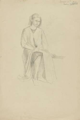 Henry Cliffe, British 1919-1983- Study of Barbara Birch, seated full length; pencil, signed,