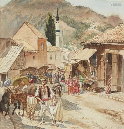 Sydney William Carline, British, 1888-1929- Sarajevo, 1922; watercolour, signed, titled and dated in